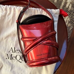 Alexander McQueen The Curve Mini Paten Leather Red Bucket Bag Crossbody